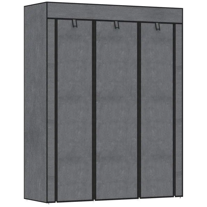 Fabric wardrobe, storage solution, 8 shelves, 2 clothes rails, dark grey