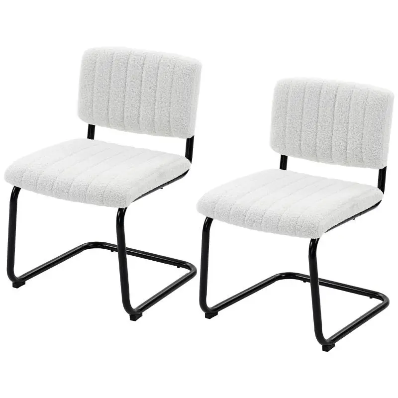 Set of 2 Modern Cantilever Dining Chairs with High Backrest and Teddy Fleece Look – Cream (for Kitchen/Dining Table)