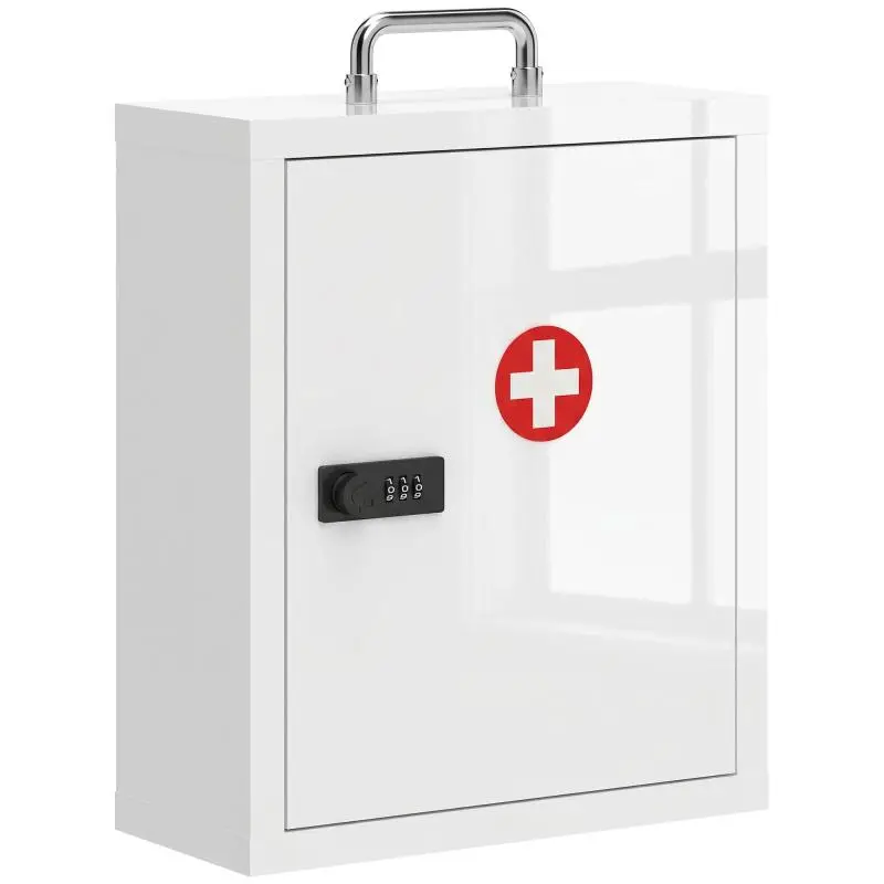 Wall-Mounted Medicine Cabinet with Combination Lock, White