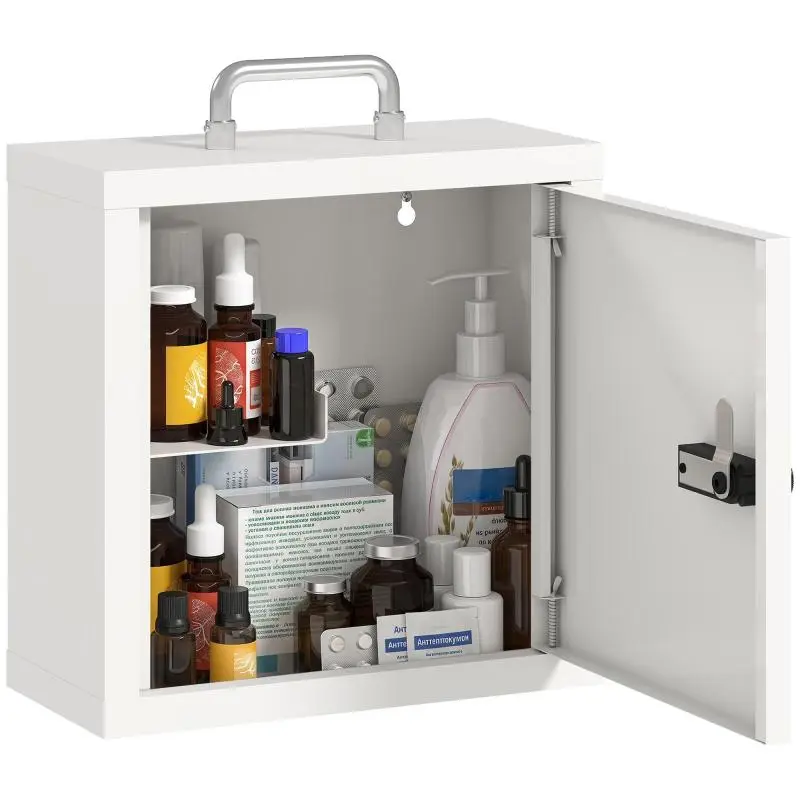 Wall-Mounted Medicine Cabinet with Combination Lock, White