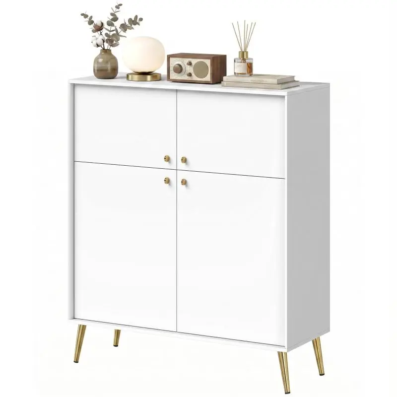 Modern Sideboard, 105.4 cm Buffet with Metal Legs, for Dining Room & Kitchen, Cream White