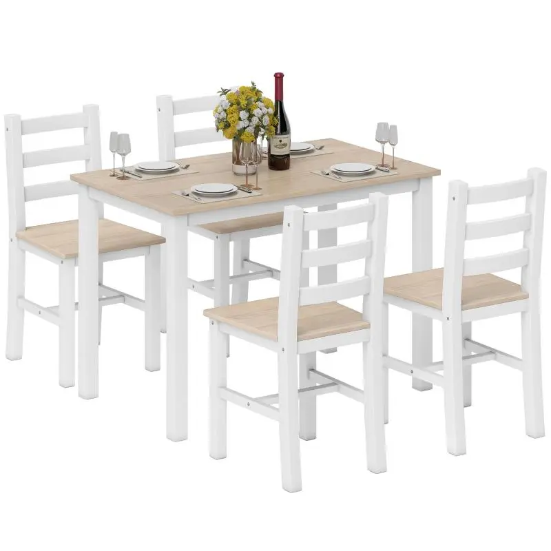 5-Piece Dining Set for 4, Natural and White