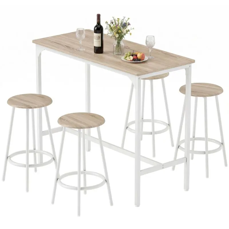 5-Piece Bar Table Set for 4, Oak