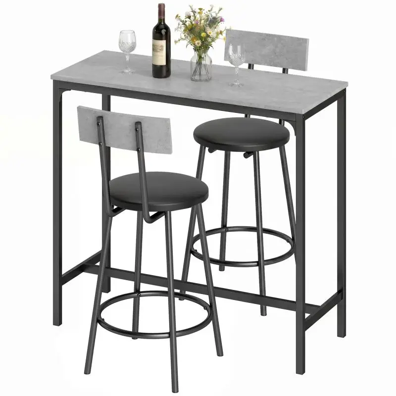 Bar Table Set with 2 Stools, Grey