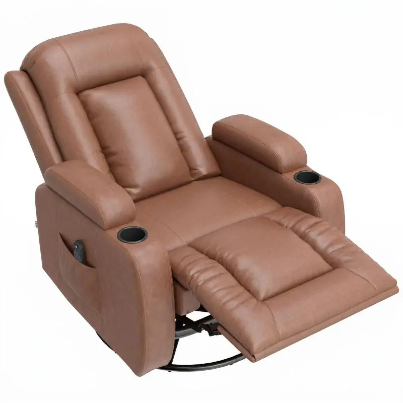 Heated Massage Recliner with Footrest, Light Brown