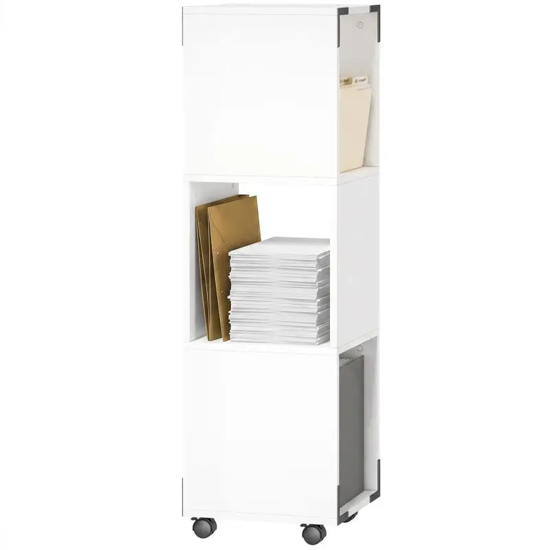Mobile Filing Cabinet with 3 Compartments, White