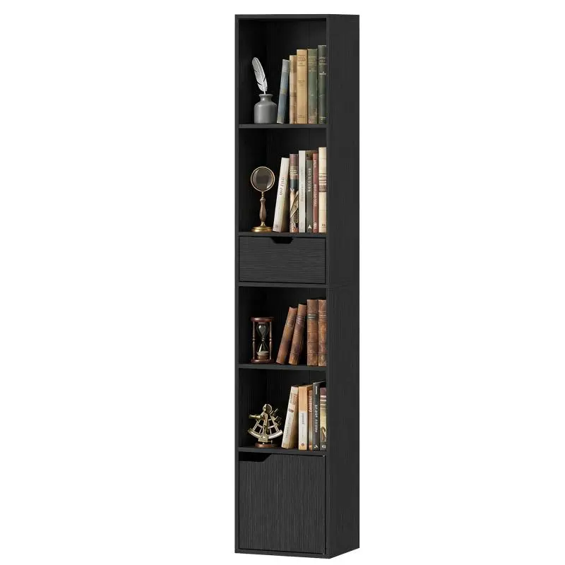 6-Shelf Bookcase with Drawer, Black