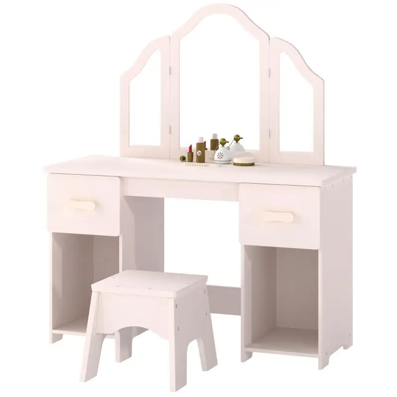 Children's Dressing Table with Stool and Mirror, Pink