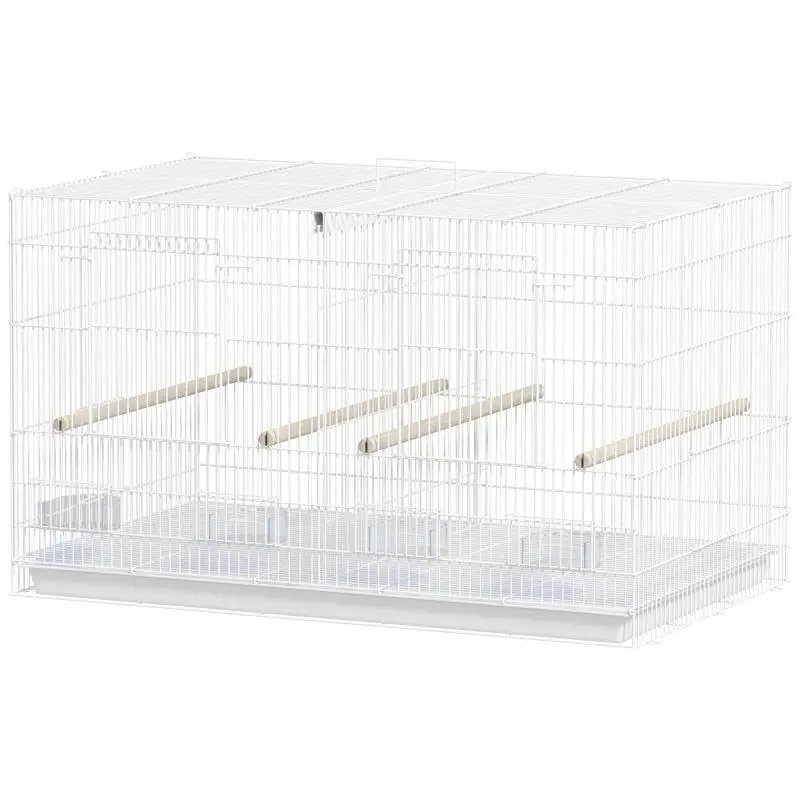 Steel Indoor Birdcage Aviary with Divider, 4 Perches, Sliding Tray, 4 Feeders, 76x46x46cm, White