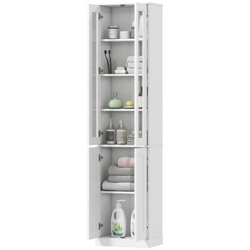 6-Tier Bathroom Cabinet, Storage Unit with 4 Soft-Close Doors and Adjustable Shelves, White