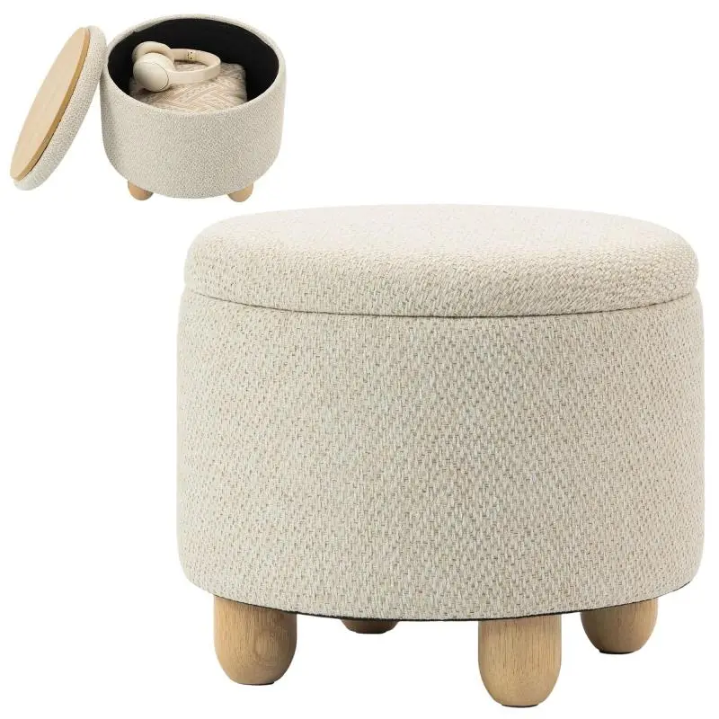 Round Storage Ottoman with Reversible Lid