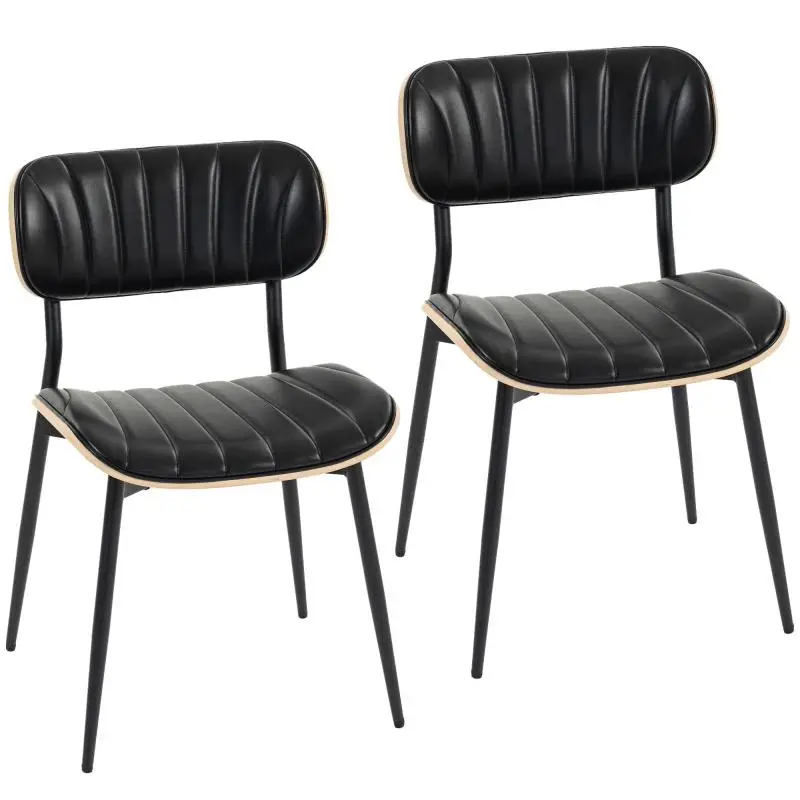 Set of 2 Dining Chairs with Padded PU Seat, Black