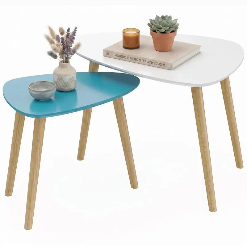 Set of 2 Nesting Coffee Tables, White and Blue