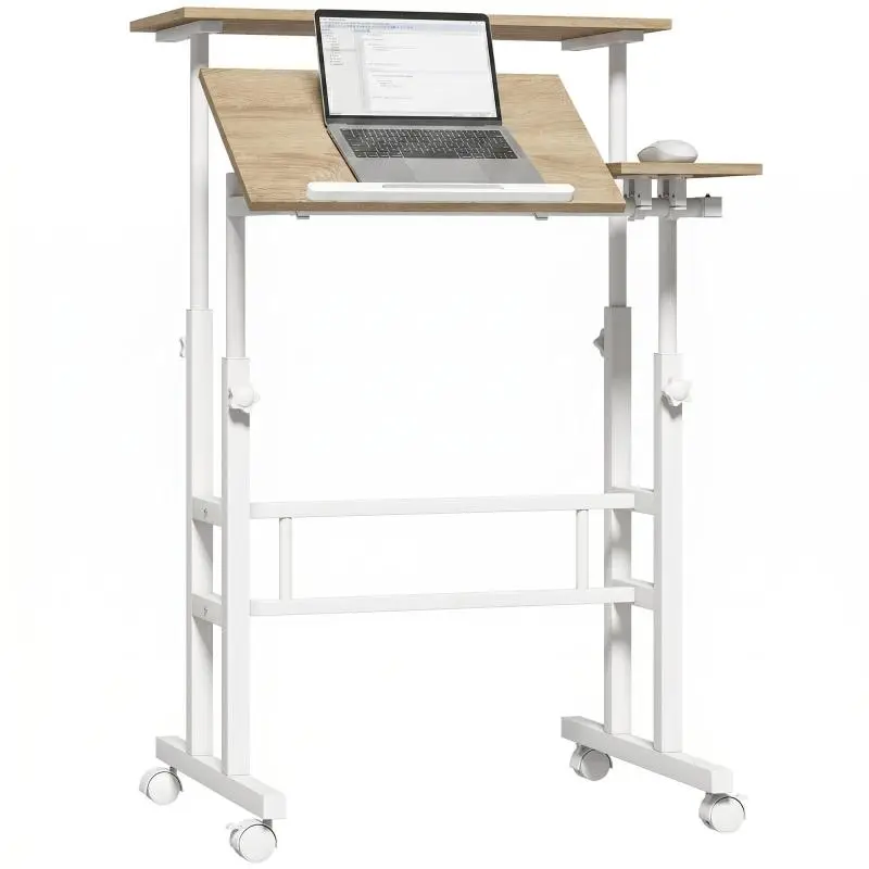 Height-Adjustable Sit-Stand Desk on Wheels, 70 x 60 cm