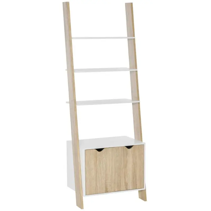 Ladder-Style Bookshelf with Cabinet, 171 cm