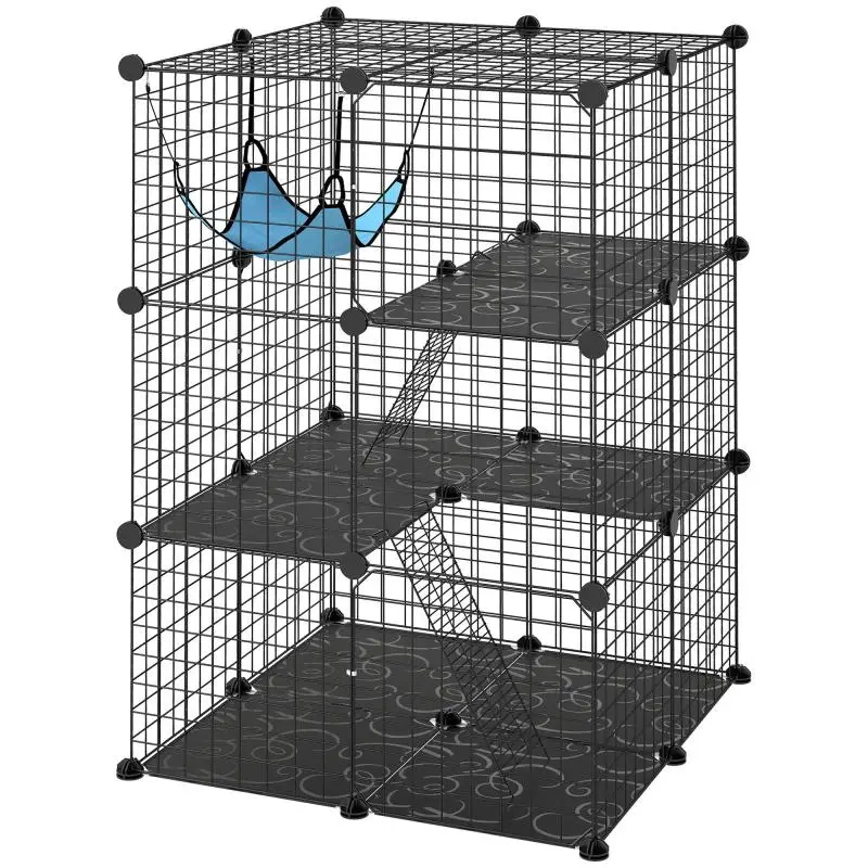 Customizable 3-Tier Cat Cage/Enclosure, 105cm, Black