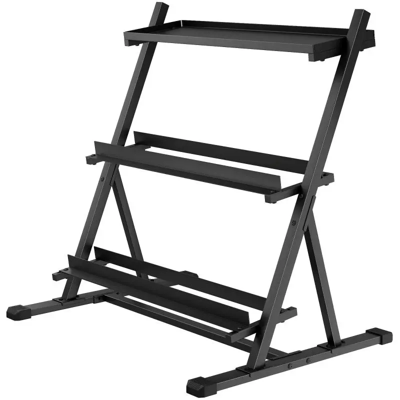 Adjustable three-tier barbell rack, max. 200 kg, non-slip, with adjustable bars