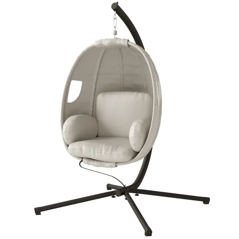 Hanging Chair with Stand, Light Grey
