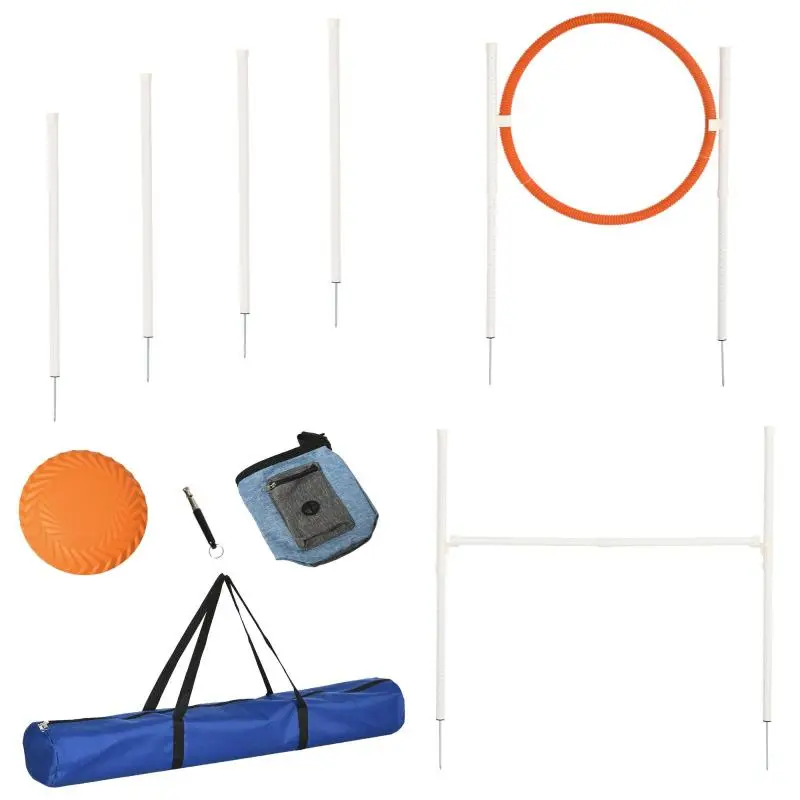 Agility set, 5-piece, including jump hurdle, jump ring, frisbee, height-adjustable, with carrying bag