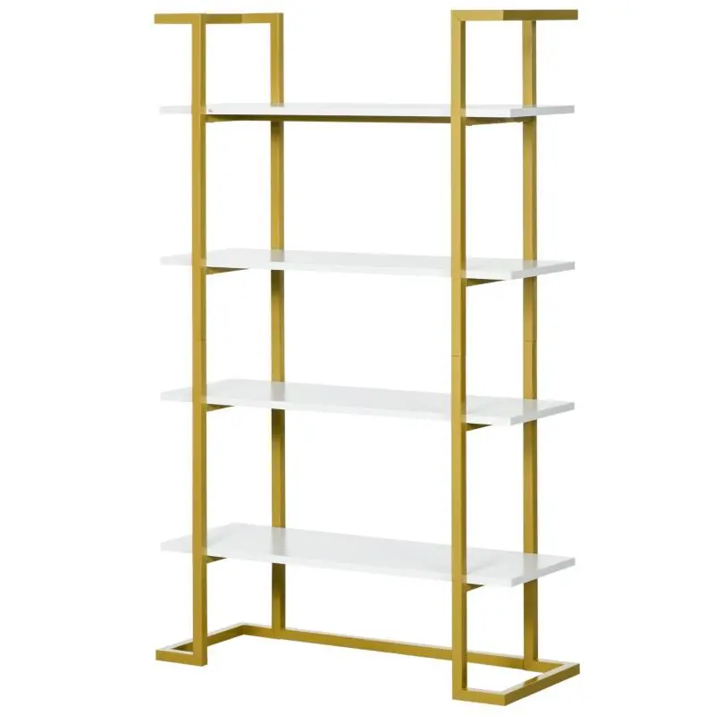 4-Tier Open Bookshelf, White and Gold