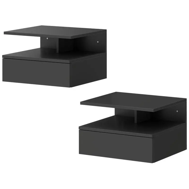 Set of 2 Wall-Mounted Bedside Tables, 35 cm, Black