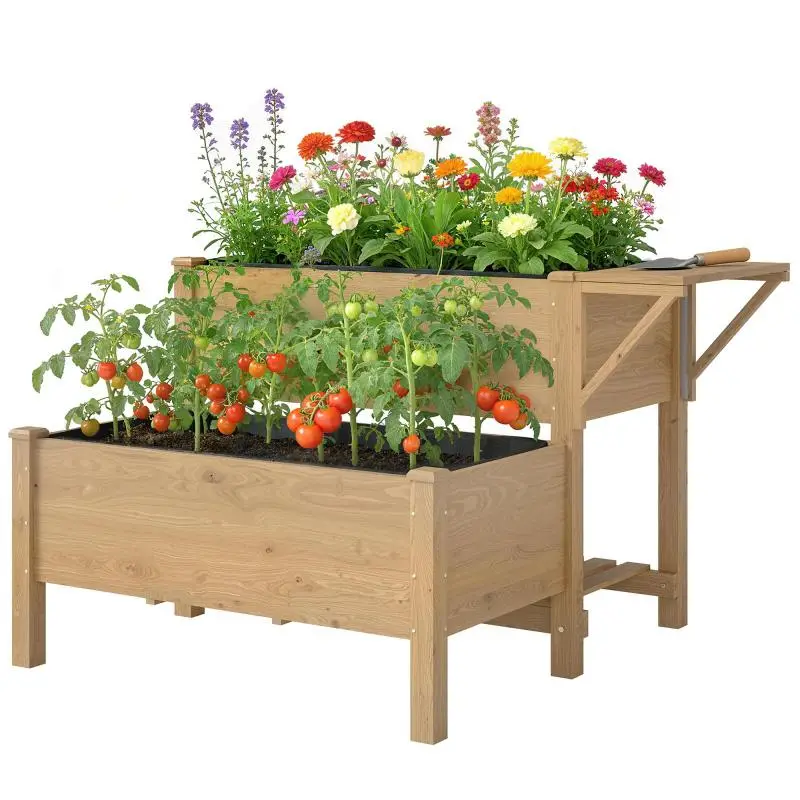 2-Tier Raised Garden Bed, 119.5 cm, Light Brown
