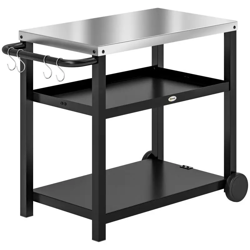 3-Tier Grill Cart with Wheels, 102 × 50 × 81 cm