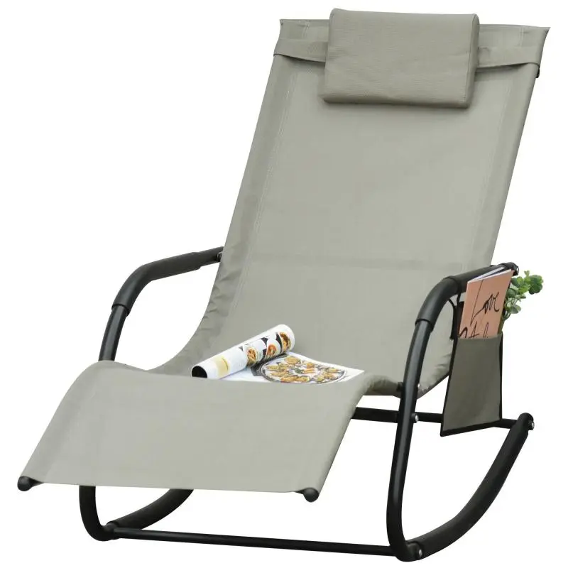 Rocking chair, swing chair, garden chair, rocking lounger, metal mesh, black+light grey, 150 x 62 x 88 cm