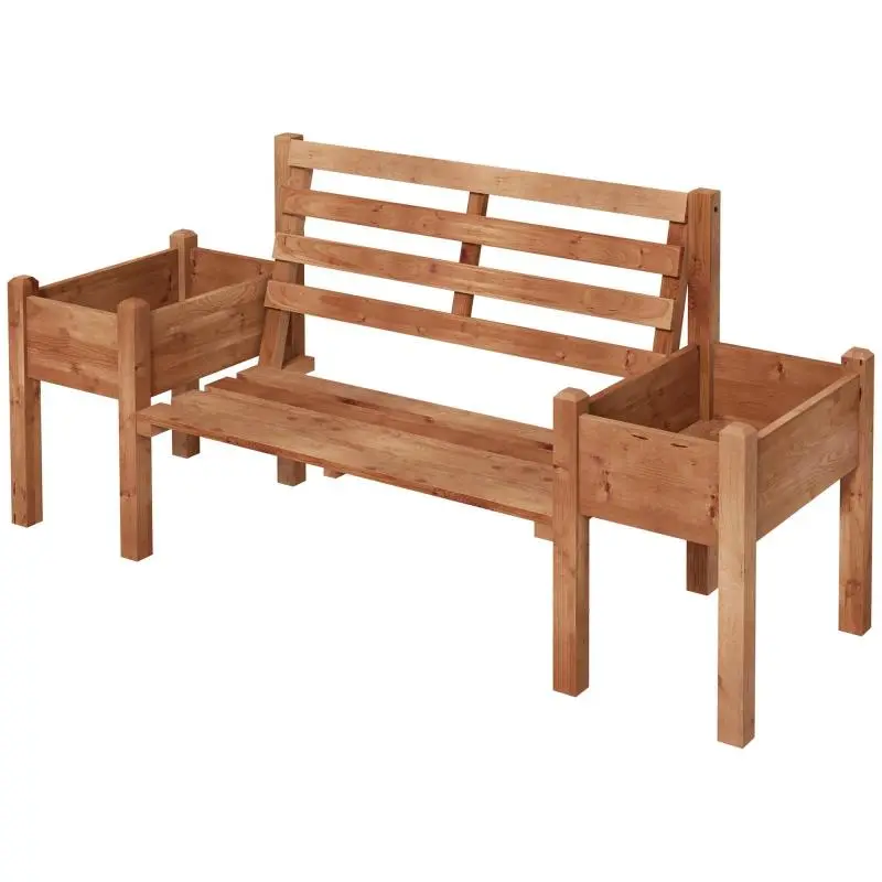 Garden bench with planters, wood, 184 cm x 59 cm x 95 cm, brown
