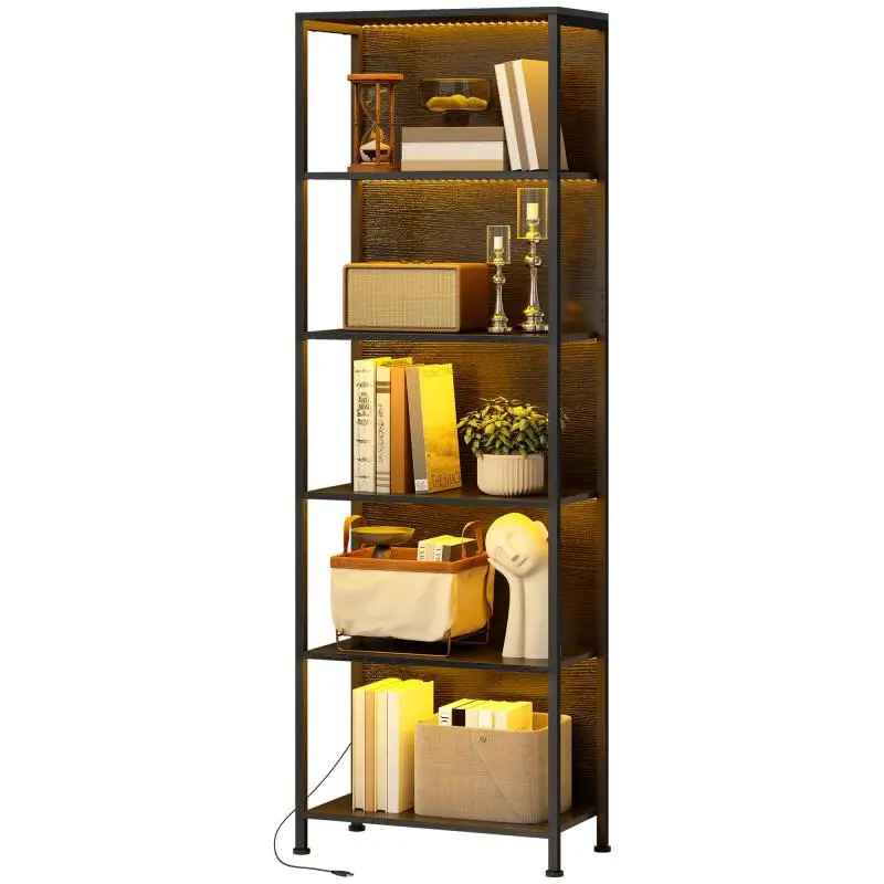 5-Tier Bookshelf with LED Lighting, Black