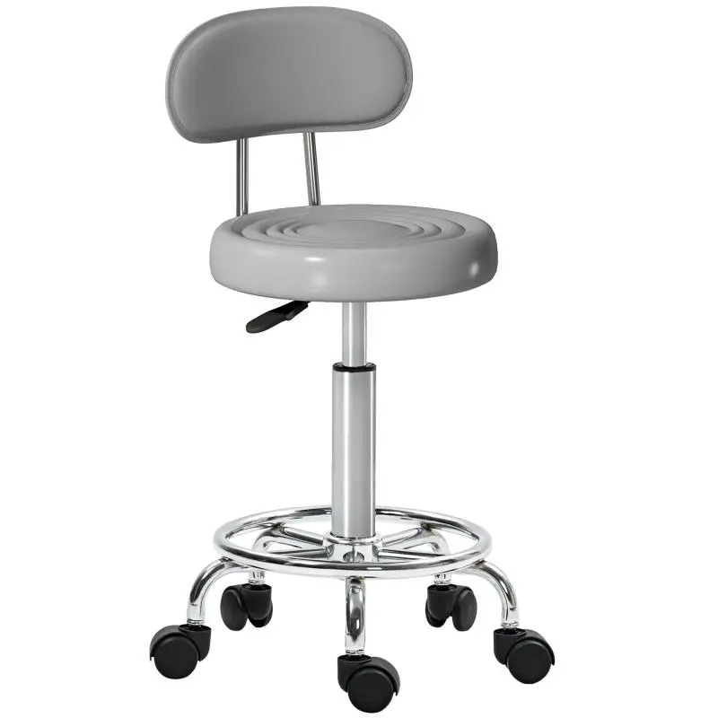 Rolling Swivel Stool with Backrest, Grey