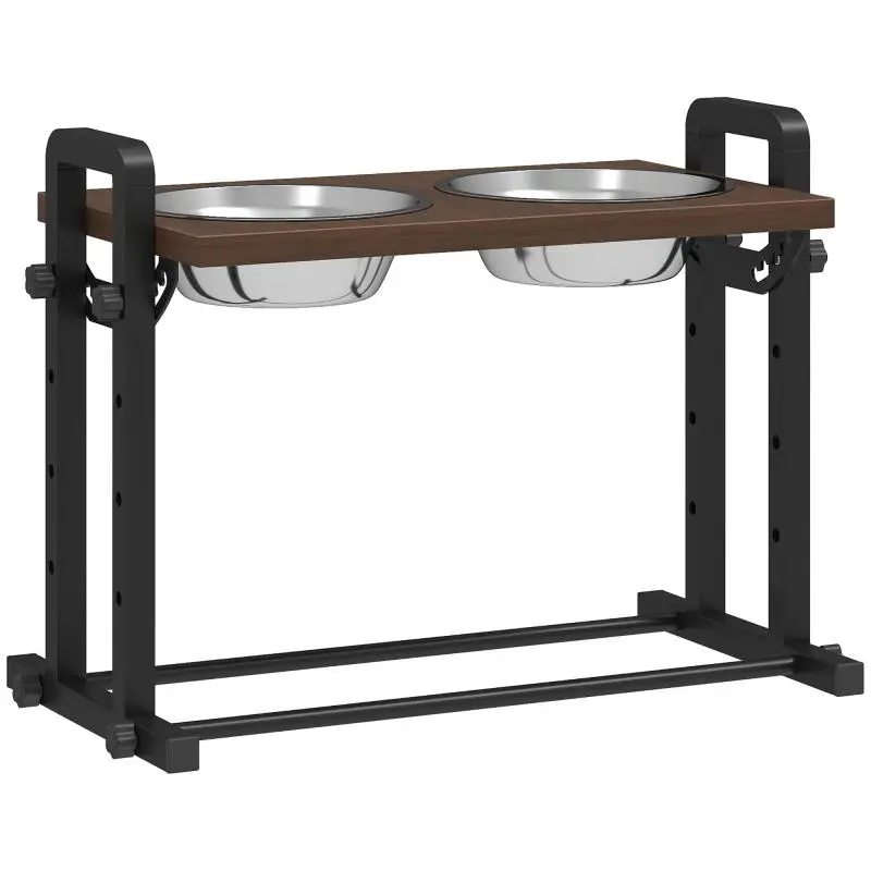 Adjustable Dog Bowl Stand with 2 Bowls, Brown