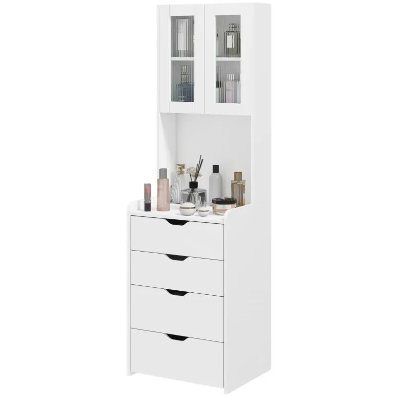 White Makeup Vanity with LED Lights and Stool