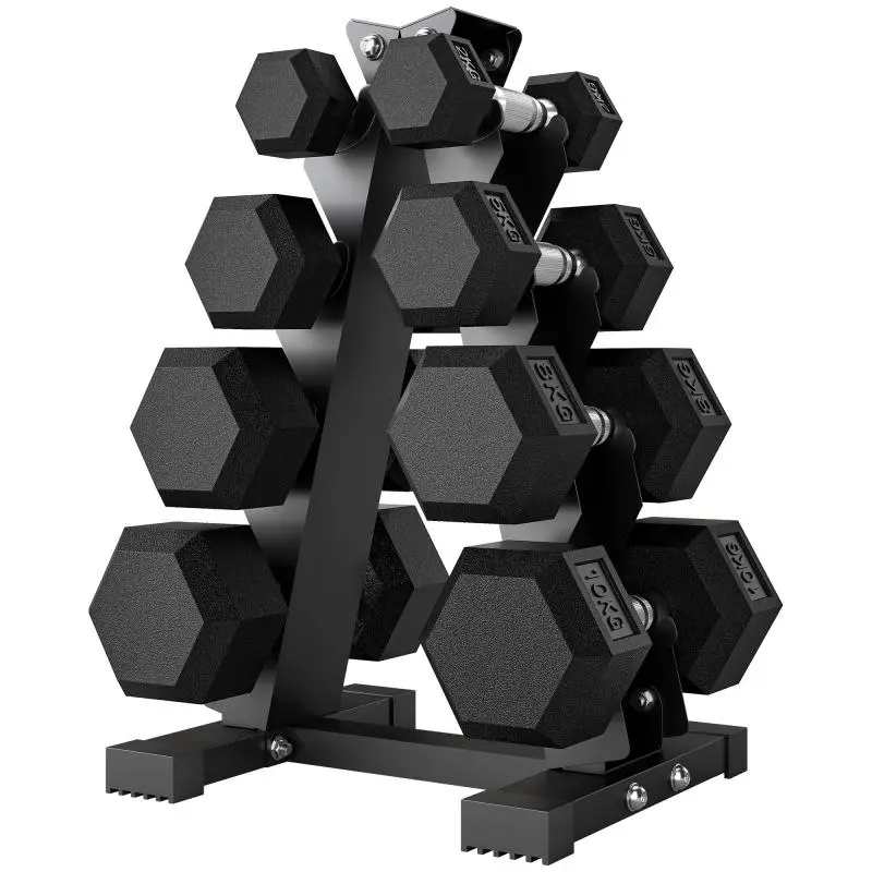 Hexagonal Dumbbell Set with Rack