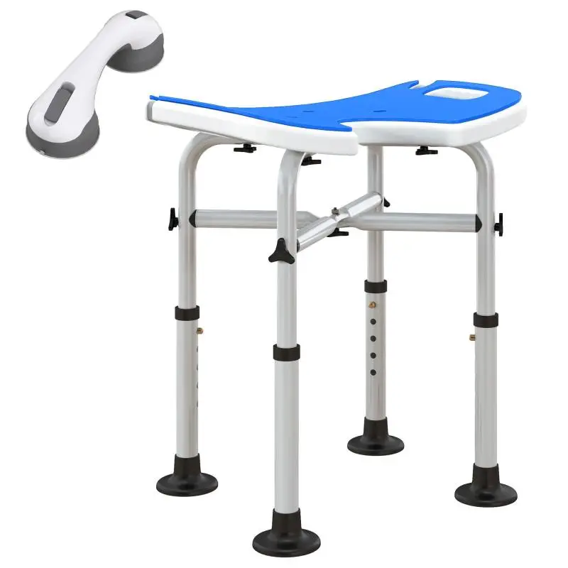 Adjustable Shower Stool with Grab Bar, Blue