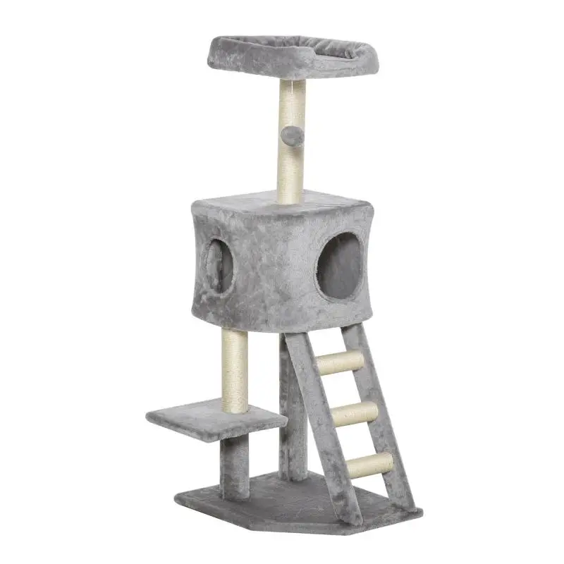 120 cm Cat Tree with Cave and Stairs, Light Grey