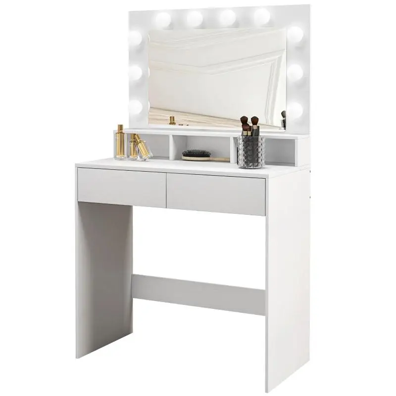 Vanity Table with Mirror and LED Lights, White