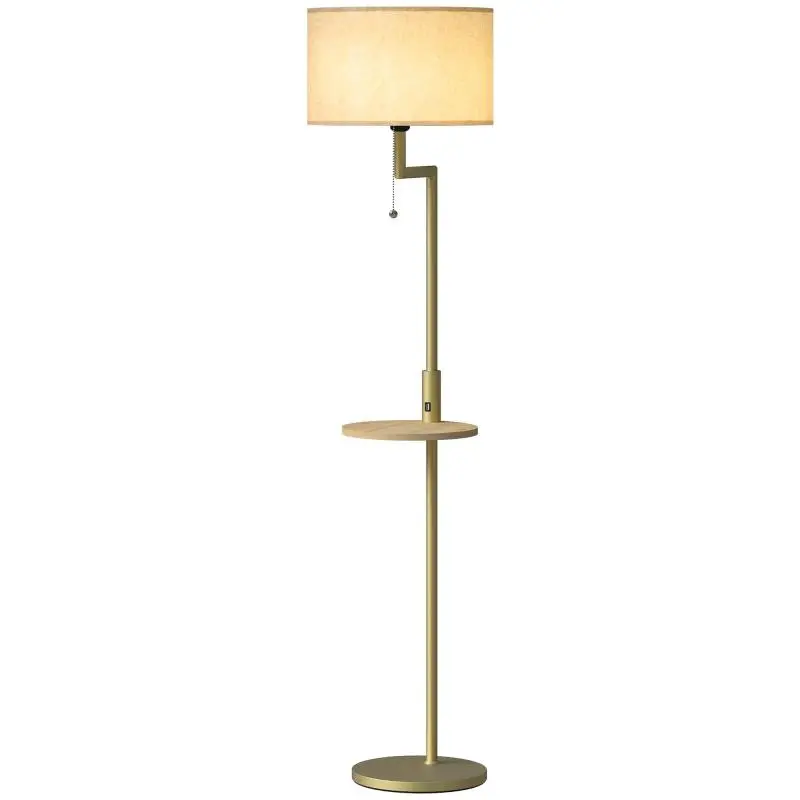 Floor Lamp with Shelf, Pull-Chain Switch and USB Port