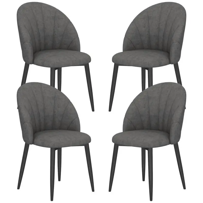 Set of 4 Velvet Dining Chairs, Dark Grey