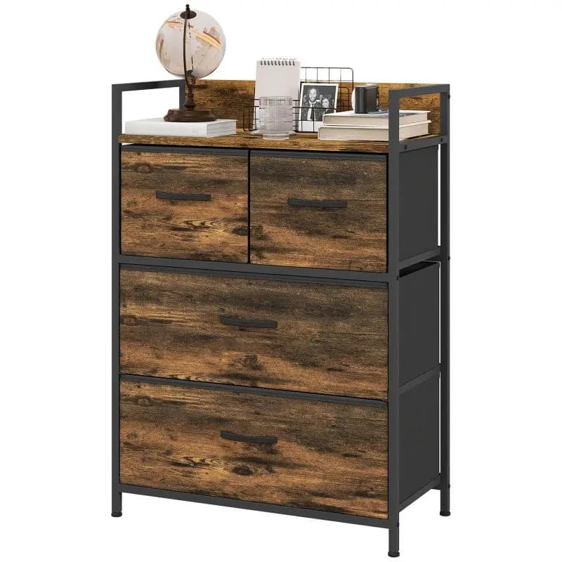 Industrial-Style Chest of Drawers with 4 Fabric Drawers