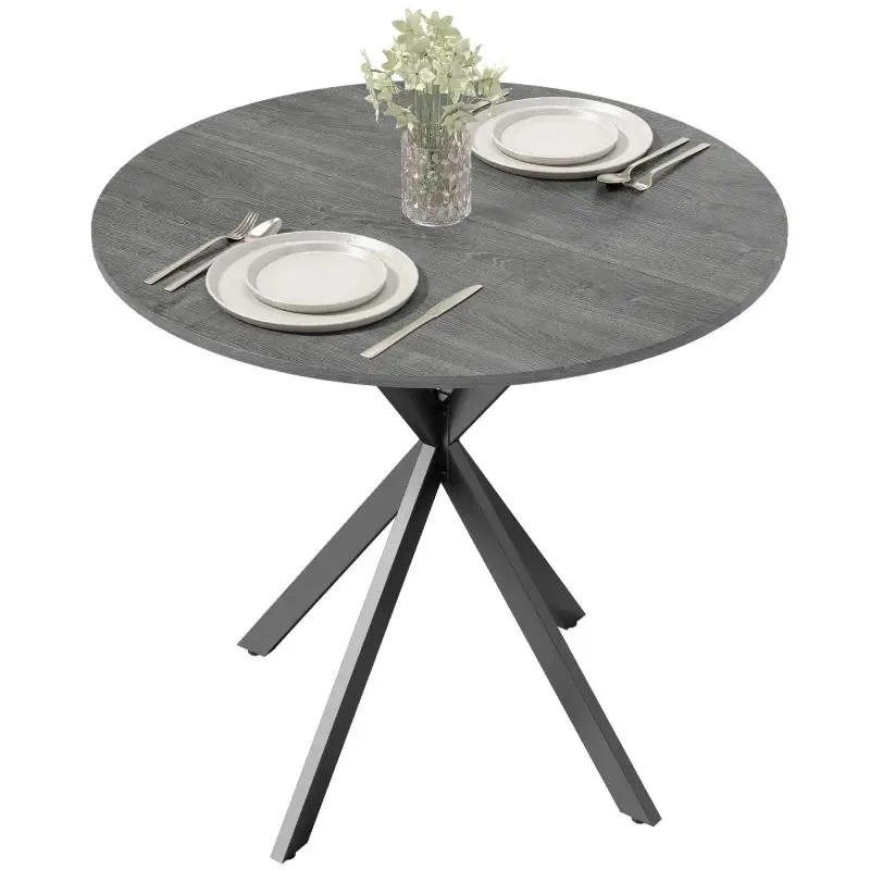Round kitchen table, 80 cm, compact tabletop, chipboard, metal, grey