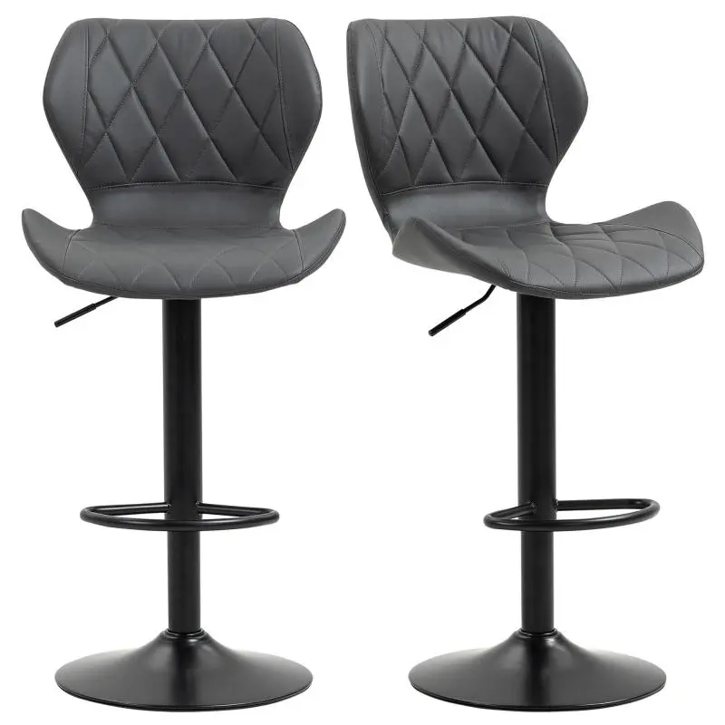 Set of 2 Height-Adjustable Bar Stools, Grey