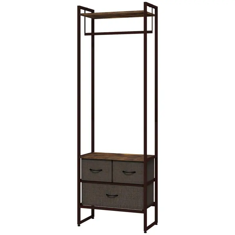 Freestanding Coat Rack with 3 Drawers and Shelves