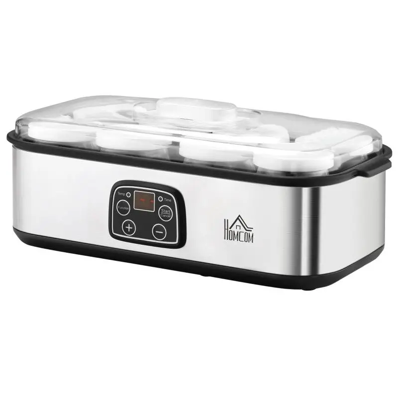 25W Electric Yogurt Maker with 8 Jars Included, 1-48 Hour Timer and Adjustable Temperature 20-50°C, 36x18.8x14cm, Silver
