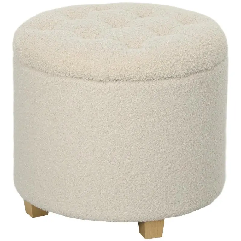 Round Storage Stool with Lid and Wooden Legs