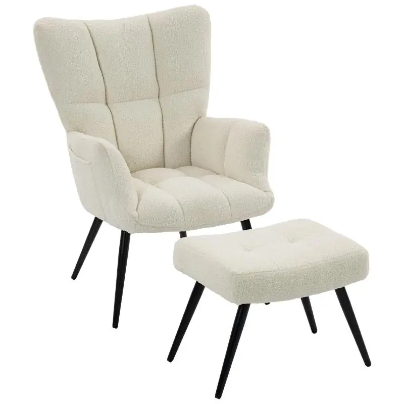 Teddy Fabric Armchair with Footstool
