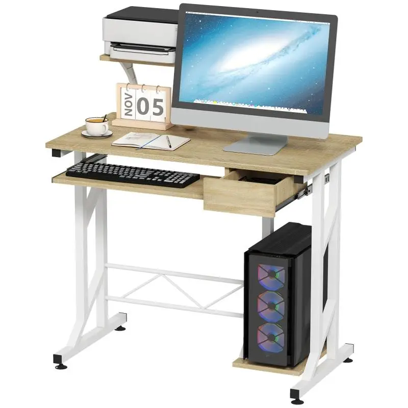 Oak Desk with Keyboard Tray and Drawer, 90 x 50 x 100 cm