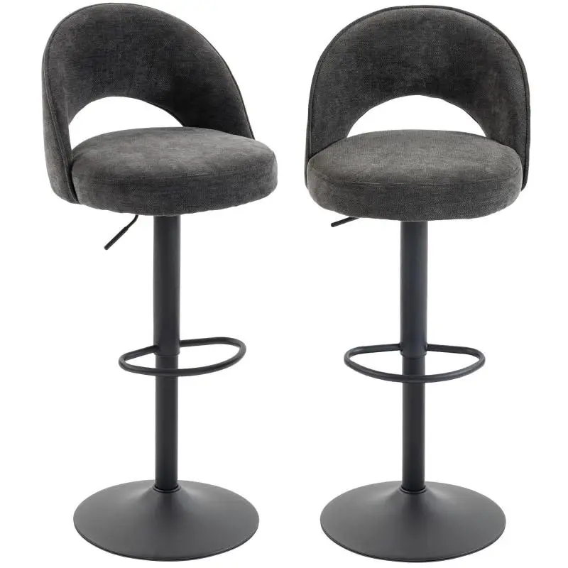 Bar stool set of 2, height-adjustable and swivel, for counter, dark grey