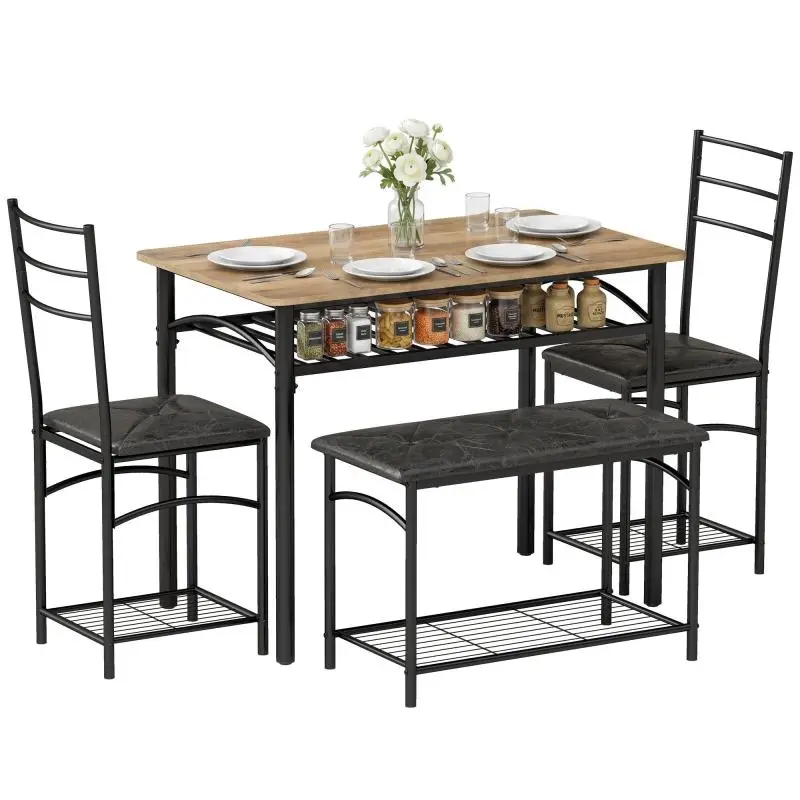 4-Piece Dining Set with Bench, Rustic Brown