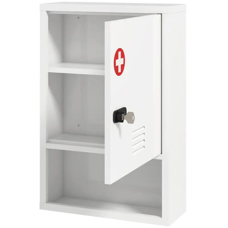 Wall-Mounted Medicine Cabinet with Combination Lock, White